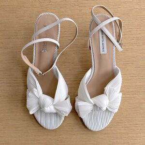Saks Fifth Avenue White Bow Kitten Heel Sandals